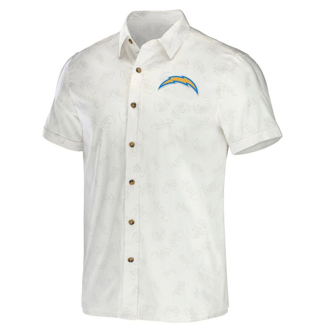 NFL X Darius Rucker Collection By Fanatics Men's White Los Angeles Chargers Woven Button-Up T-Shirt 5 NFL X Darius Rucker Collection By Fanatics Men's White Los Angeles Chargers Woven Button-Up T-Shirt - Image 3