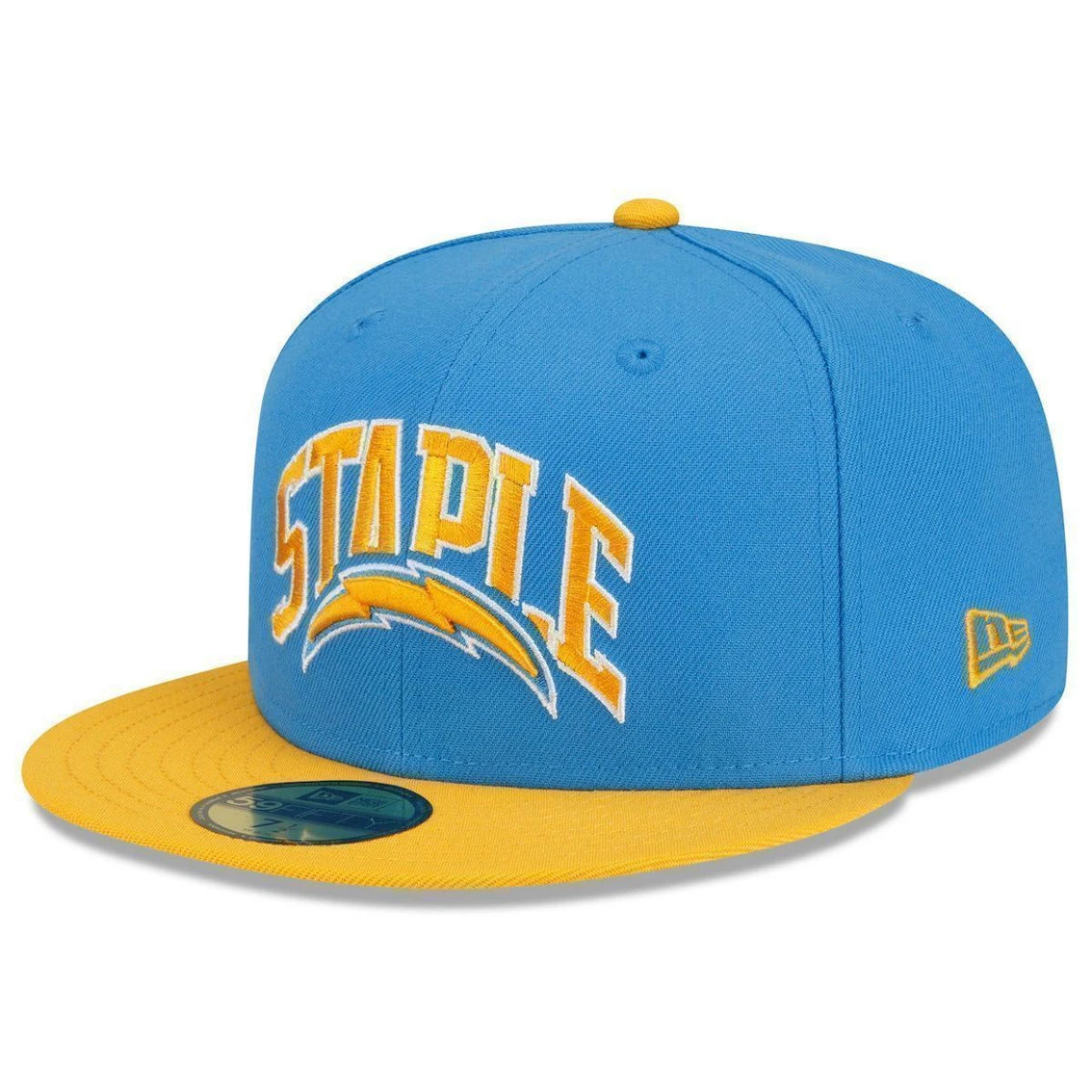 New Era X Staple Men's Powder Blue/Gold Los Angeles Chargers NFL X Collection 59FIFTY Fitted Hat 6 New Era X Staple Men's Powder Blue/Gold Los Angeles Chargers NFL X Collection 59FIFTY Fitted Hat - Image 4