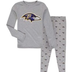 Outerstuff Preschool Heathered Gray Baltimore Ravens Long Sleeve T-Shirt & Pants Sleep Set