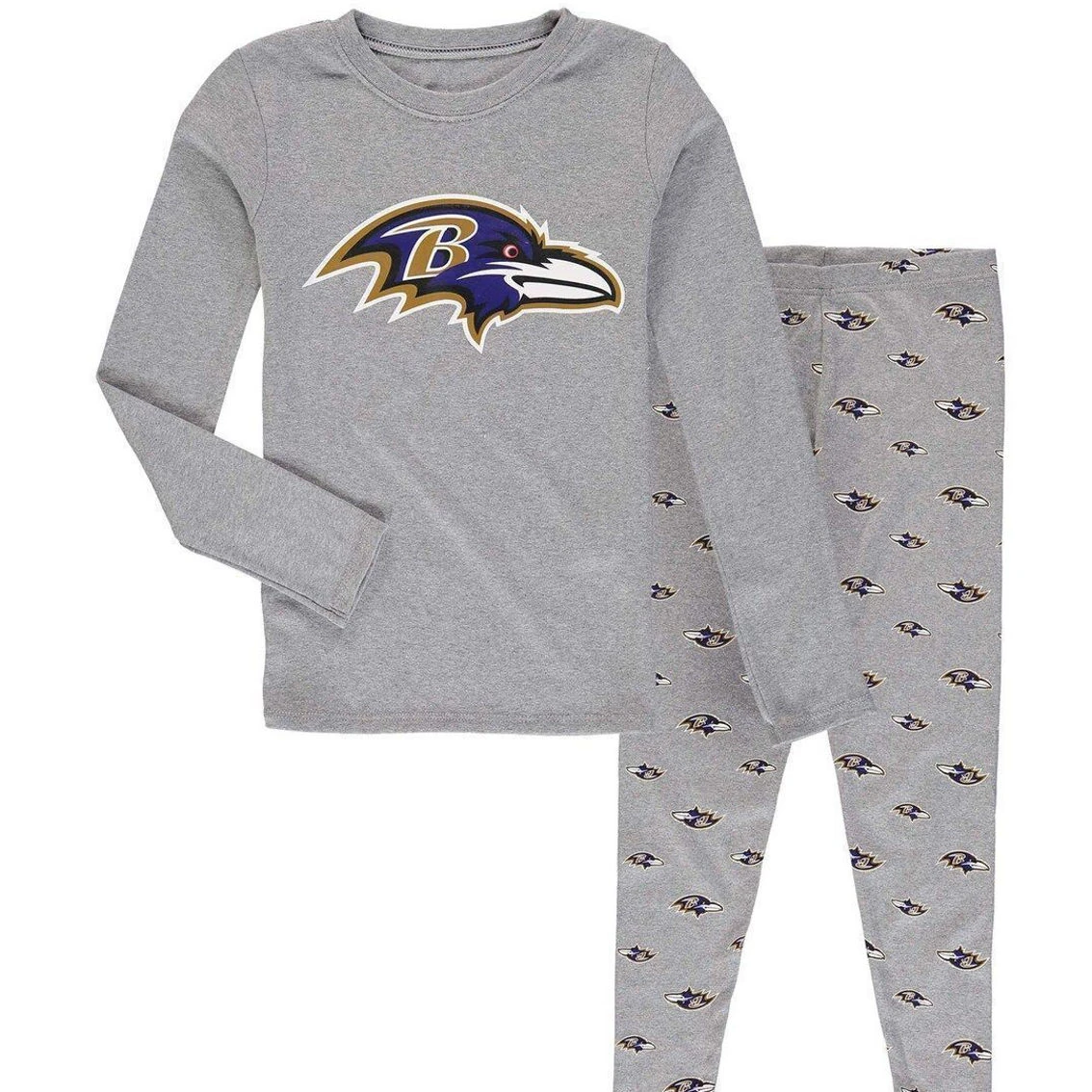 Outerstuff Preschool Heathered Gray Baltimore Ravens Long Sleeve T-Shirt & Pants Sleep Set 4 Outerstuff Preschool Heathered Gray Baltimore Ravens Long Sleeve T-Shirt & Pants Sleep Set - Image 2