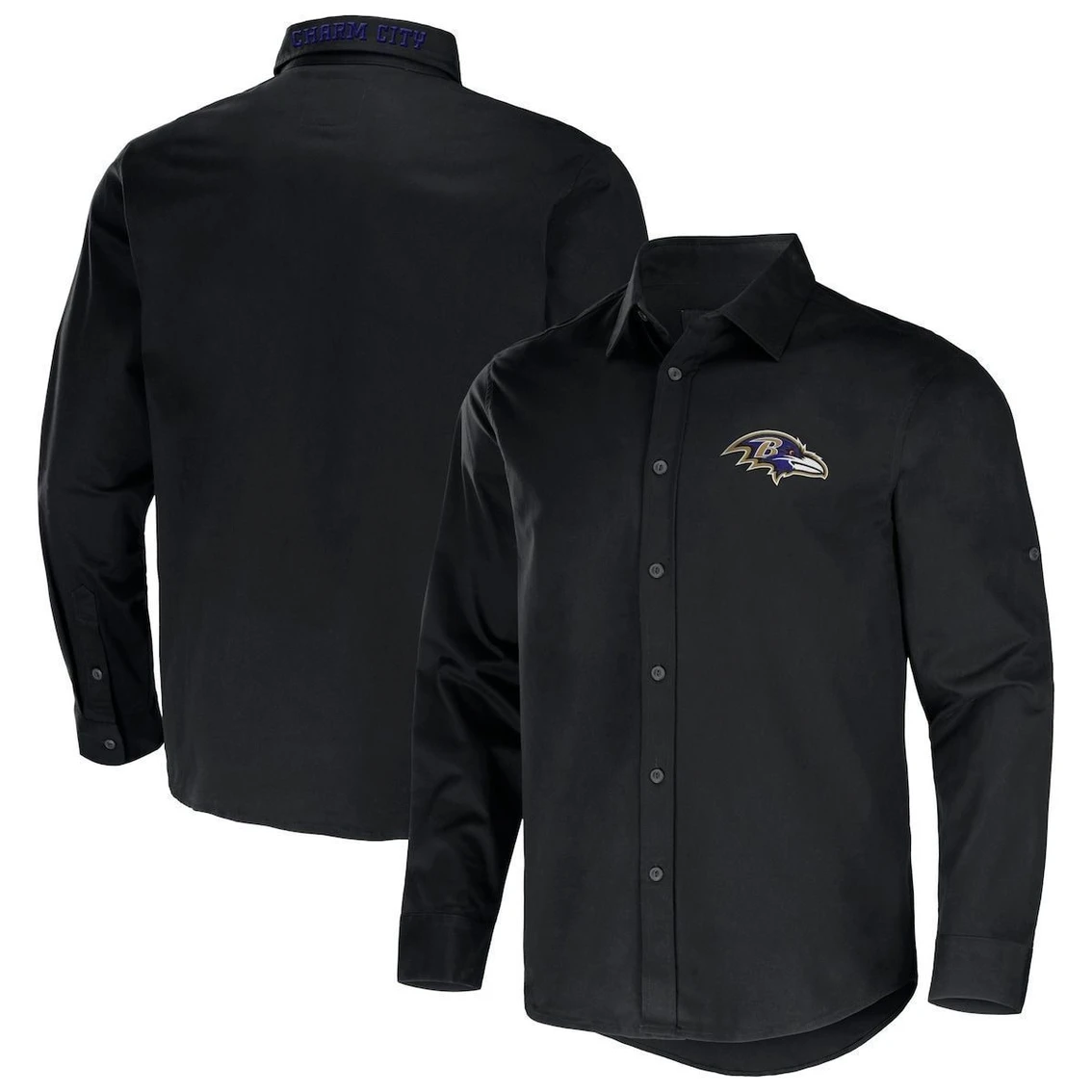 NFL X Darius Rucker Collection By Fanatics Men's Black Baltimore Ravens Convertible Twill Long Sleeve Button-Up Shirt 4 NFL X Darius Rucker Collection By Fanatics Men's Black Baltimore Ravens Convertible Twill Long Sleeve Button-Up Shirt - Image 2