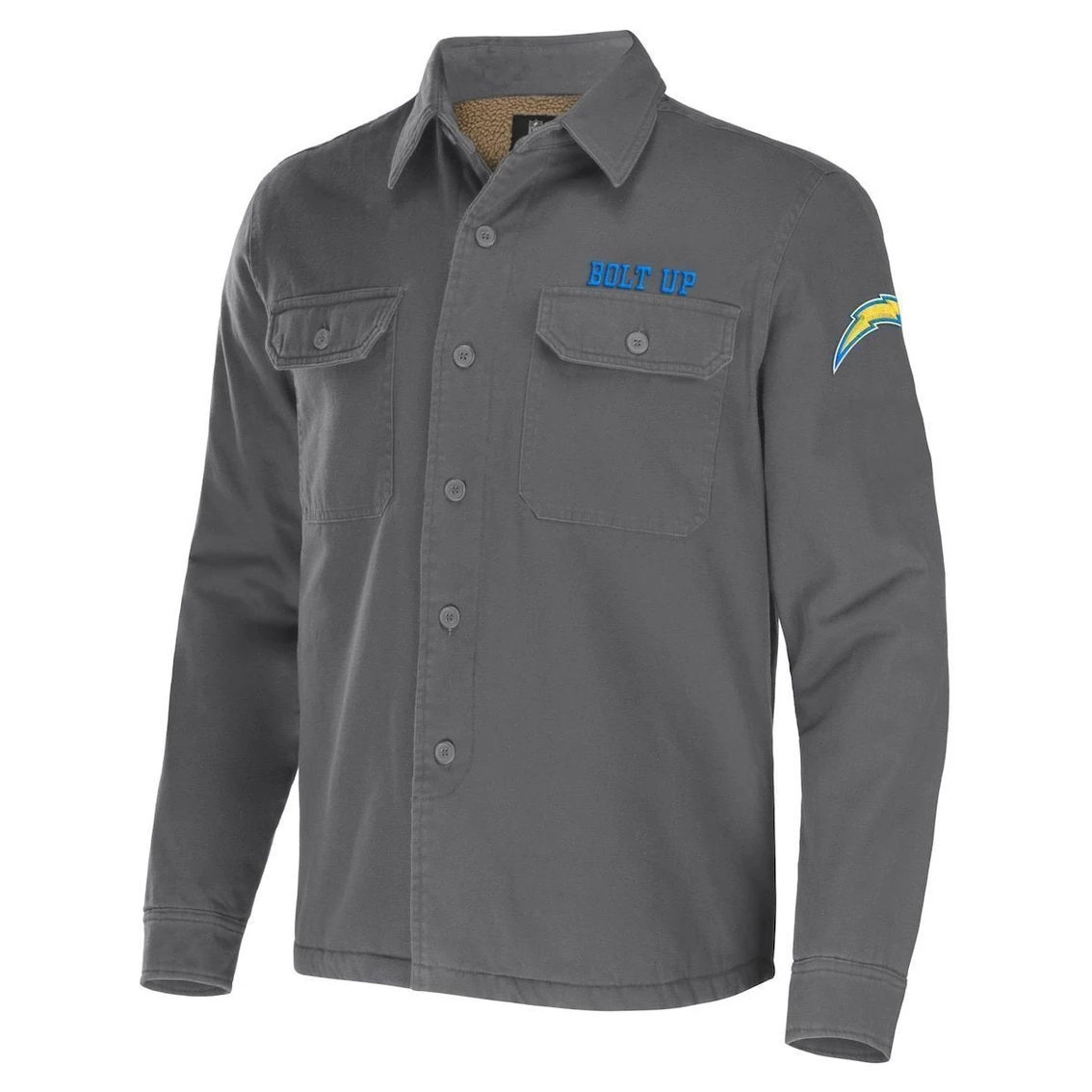 NFL X Darius Rucker Collection By Fanatics Men's Gray Los Angeles Chargers Canvas Button-Up Shirt Jacket 5 NFL X Darius Rucker Collection By Fanatics Men's Gray Los Angeles Chargers Canvas Button-Up Shirt Jacket - Image 3