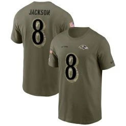 Nike Men's Lamar Jackson Olive Baltimore Ravens 2022 Salute To Service Name & Number T-Shirt
