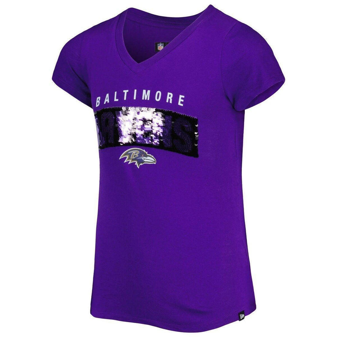 New Era Girls Youth Purple Baltimore Ravens Reverse Sequin Wordmark V-Neck T-Shirt 5 New Era Girls Youth Purple Baltimore Ravens Reverse Sequin Wordmark V-Neck T-Shirt - Image 3