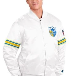 Starter Men's White Los Angeles Chargers The Power Forward Full-Snap Jacket