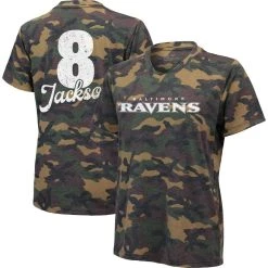 Majestic Threads Women's Threads Lamar Jackson Camo Baltimore Ravens Name & Number V-Neck Tri-Blend T-Shirt -Mitchell & Ness store DSCO1151453321 BGrd ALT1