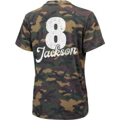 Majestic Threads Women's Threads Lamar Jackson Camo Baltimore Ravens Name & Number V-Neck Tri-Blend T-Shirt -Mitchell & Ness store DSCO1151453321 BGrd ALT3