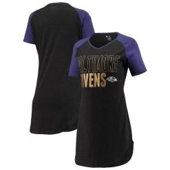 Women's Concepts Sport Black/Heathered Purple Baltimore Ravens Meter Raglan V-Neck Knit Nightshirt -Mitchell & Ness store DSCO1151839531 1007 ALT1