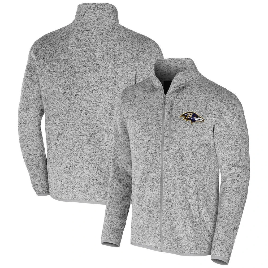 NFL X Darius Rucker Collection By Fanatics Men's Heather Gray Baltimore Ravens Fleece Full-Zip Jacket 4 NFL X Darius Rucker Collection By Fanatics Men's Heather Gray Baltimore Ravens Fleece Full-Zip Jacket - Image 2