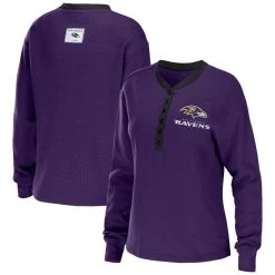WEAR By Erin Andrews Women's Purple Baltimore Ravens Waffle Henley Long Sleeve T-Shirt