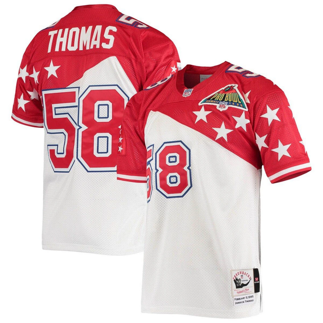 Mitchell & Ness Men's Derrick Thomas White/Red AFC 1995 Pro Bowl Authentic Jersey 3 Mitchell & Ness Men's Derrick Thomas White/Red AFC 1995 Pro Bowl Authentic Jersey