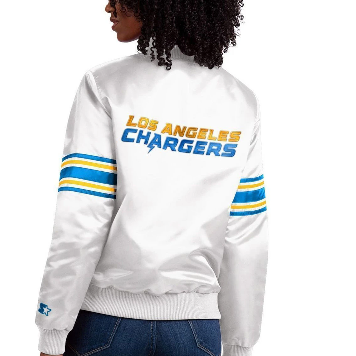 Starter Women's White Los Angeles Chargers Line Up Satin Full-Snap Varsity Jacket 5 Starter Women's White Los Angeles Chargers Line Up Satin Full-Snap Varsity Jacket - Image 3