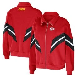 WEAR By Erin Andrews Women's Red Kansas City Chiefs Yarn Dye Stripe Full-Zip Jacket