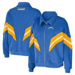 WEAR By Erin Andrews Women's Powder Blue Los Angeles Chargers Yarn Dye Stripe Full-Zip Jacket