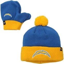 '47 Toddler Powder Blue/Gold Los Angeles Chargers Bam Bam Cuffed Knit Hat With Pom & Mittens Set
