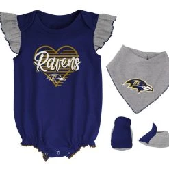 Outerstuff Girls Newborn & Infant Purple/Heathered Gray Baltimore Ravens All The Love Bodysuit Bib & Booties Set