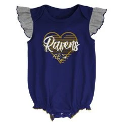 Outerstuff Girls Newborn & Infant Purple/Heathered Gray Baltimore Ravens All The Love Bodysuit Bib & Booties Set -Mitchell & Ness store DSCO1153012025 2729 ALT2