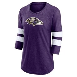 Fanatics Branded Women's Heathered Purple Baltimore Ravens Primary Logo 3/4 Sleeve Scoop Neck T-Shirt -Mitchell & Ness store DSCO1153018212 2729 ALT2