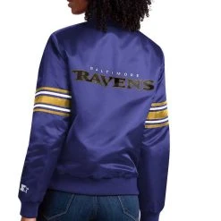 Starter Women's Purple Baltimore Ravens Line Up Satin Full-Snap Varsity Jacket -Mitchell & Ness store DSCO1153019347 2729 ALT2
