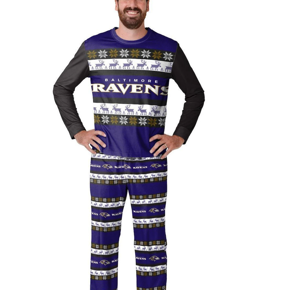 FOCO Men's Purple Baltimore Ravens Team Ugly Pajama Set 3 FOCO Men's Purple Baltimore Ravens Team Ugly Pajama Set