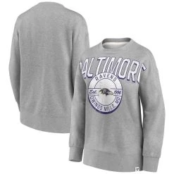 Fanatics Branded Women's Heathered Gray Baltimore Ravens Jump Distribution Tri-Blend Pullover Sweatshirt