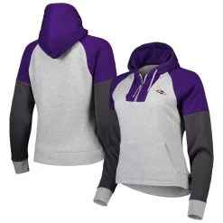 Antigua Women's Heathered Gray/Purple Baltimore Ravens Jackpot Raglan Half-Zip Pullover Hoodie