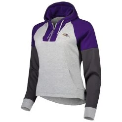 Antigua Women's Heathered Gray/Purple Baltimore Ravens Jackpot Raglan Half-Zip Pullover Hoodie -Mitchell & Ness store DSCO1153021908 GRFO ALT2