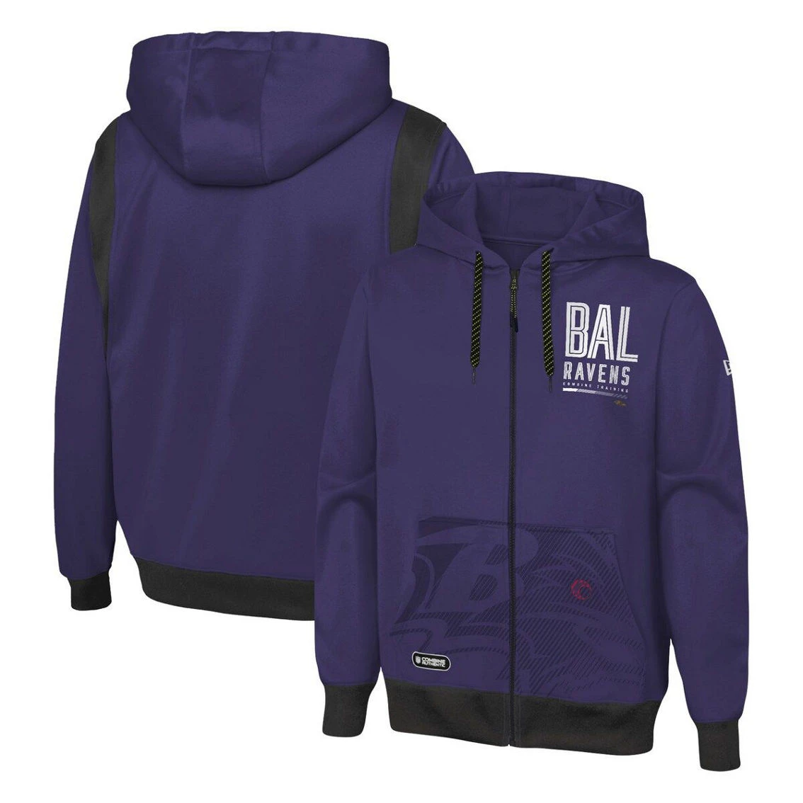Men's New Era Purple Baltimore Ravens Combine Authentic Drop Back Full-Zip Hoodie 4 Men's New Era Purple Baltimore Ravens Combine Authentic Drop Back Full-Zip Hoodie - Image 2