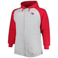 Profile Men's Heather Gray Kansas City Chiefs Big & Tall Fleece Raglan Full-Zip Hoodie Jacket -Mitchell & Ness store DSCO1153024649 1927 ALT2