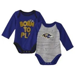 Outerstuff Newborn & Infant Purple/Heathered Gray Baltimore Ravens Born To Win Two-Pack Long Sleeve Bodysuit Set
