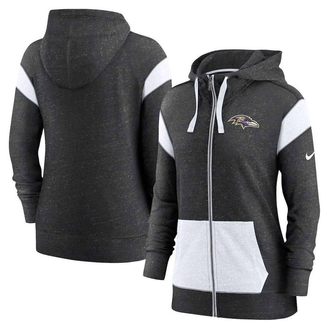 Nike Women's Heathered Black/Heathered White Baltimore Ravens Monaco Full-Zip Hoodie 3 Nike Women's Heathered Black/Heathered White Baltimore Ravens Monaco Full-Zip Hoodie