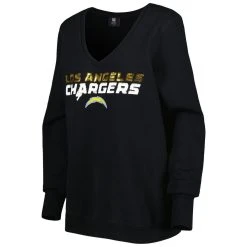 Cuce Women's Black Los Angeles Chargers Sequin Logo V-Neck Pullover Sweatshirt -Mitchell & Ness store DSCO1153027410 1007 ALT2