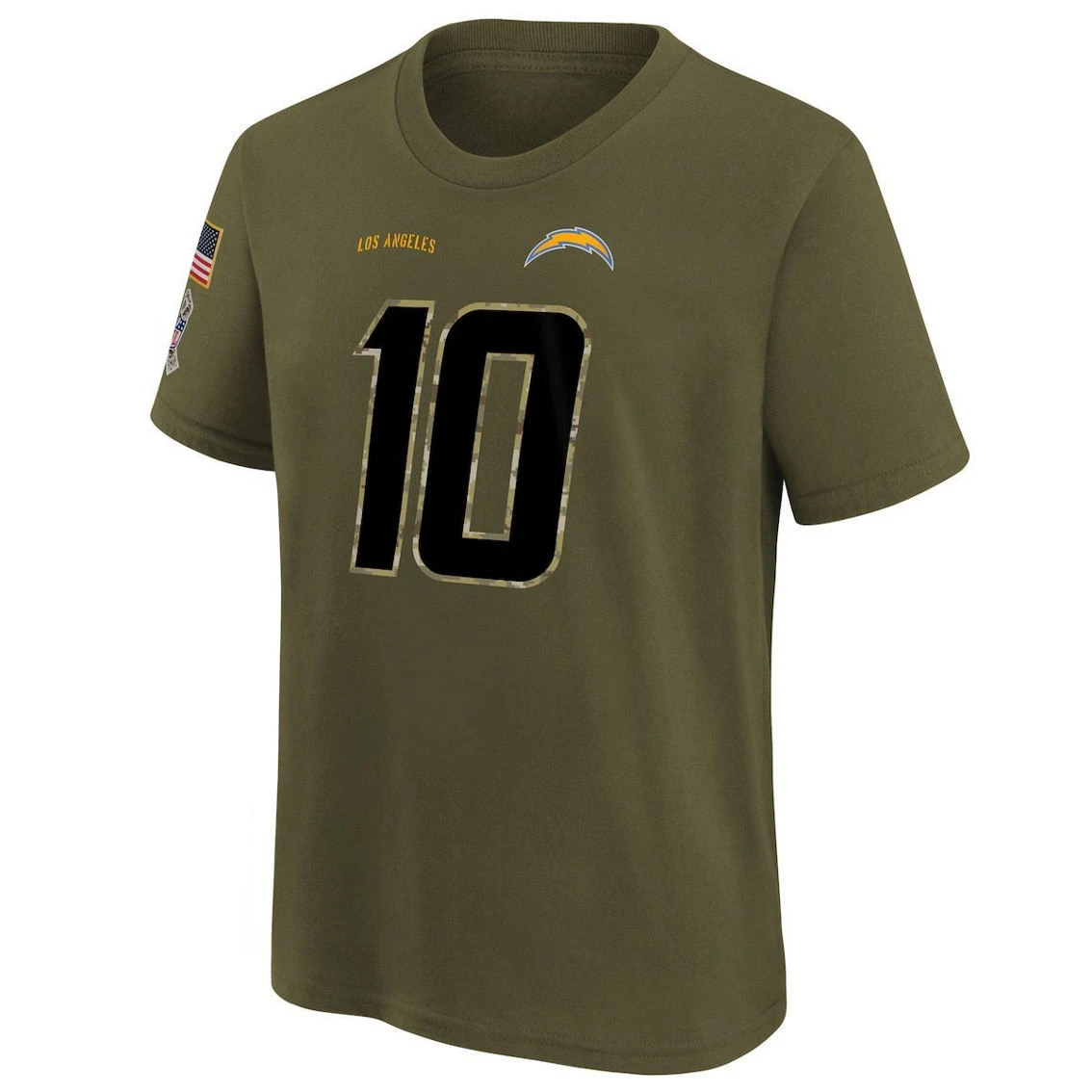 Nike Youth Justin Herbert Olive Los Angeles Chargers 2022 Salute To Service Name & Number T-Shirt 5 Nike Youth Justin Herbert Olive Los Angeles Chargers 2022 Salute To Service Name & Number T-Shirt - Image 3