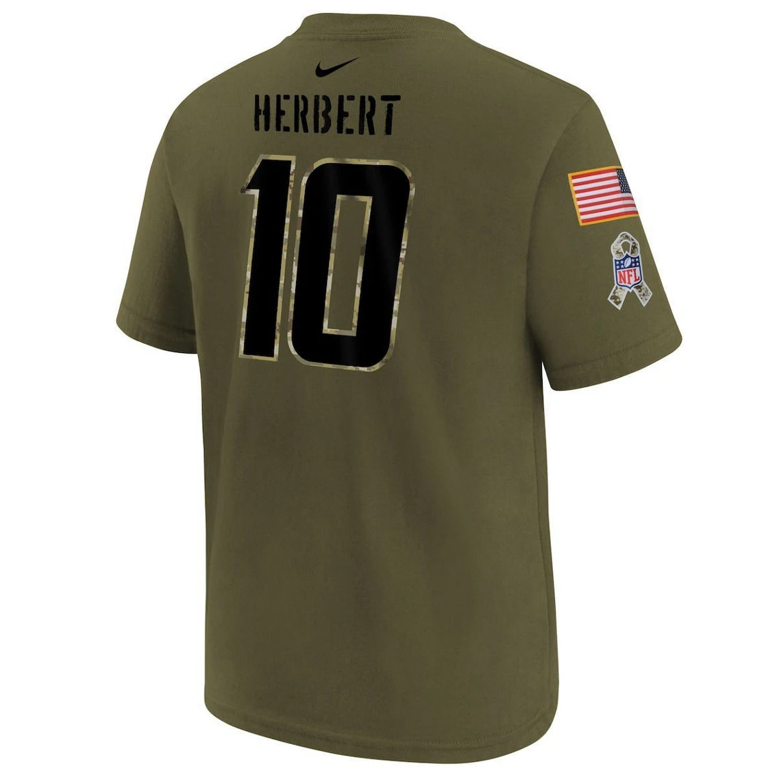 Nike Youth Justin Herbert Olive Los Angeles Chargers 2022 Salute To Service Name & Number T-Shirt 6 Nike Youth Justin Herbert Olive Los Angeles Chargers 2022 Salute To Service Name & Number T-Shirt - Image 4
