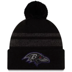 New Era Men's Black Baltimore Ravens Dispatch Cuffed Knit Hat With Pom