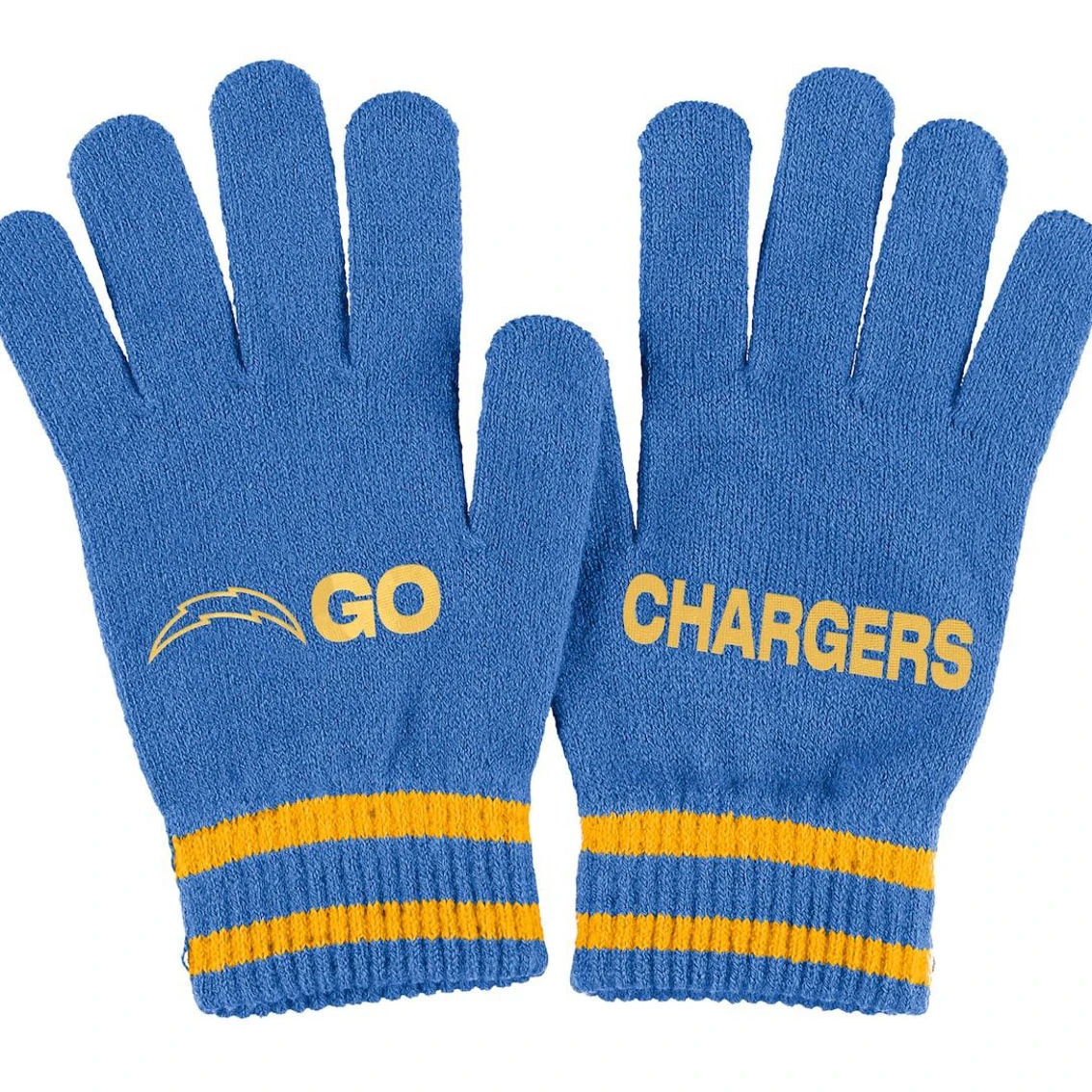 WEAR By Erin Andrews Women's Powder Blue Los Angeles Chargers Double Jacquard Cuffed Knit Hat With Pom And Gloves Set 6 WEAR By Erin Andrews Women's Powder Blue Los Angeles Chargers Double Jacquard Cuffed Knit Hat With Pom And Gloves Set - Image 4