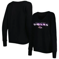Cuce Women's Black Baltimore Ravens Sequin Logo V-Neck Pullover Sweatshirt