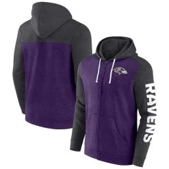 Men's Fanatics Branded Heather Purple Baltimore Ravens Down And Distance Full-Zip Hoodie