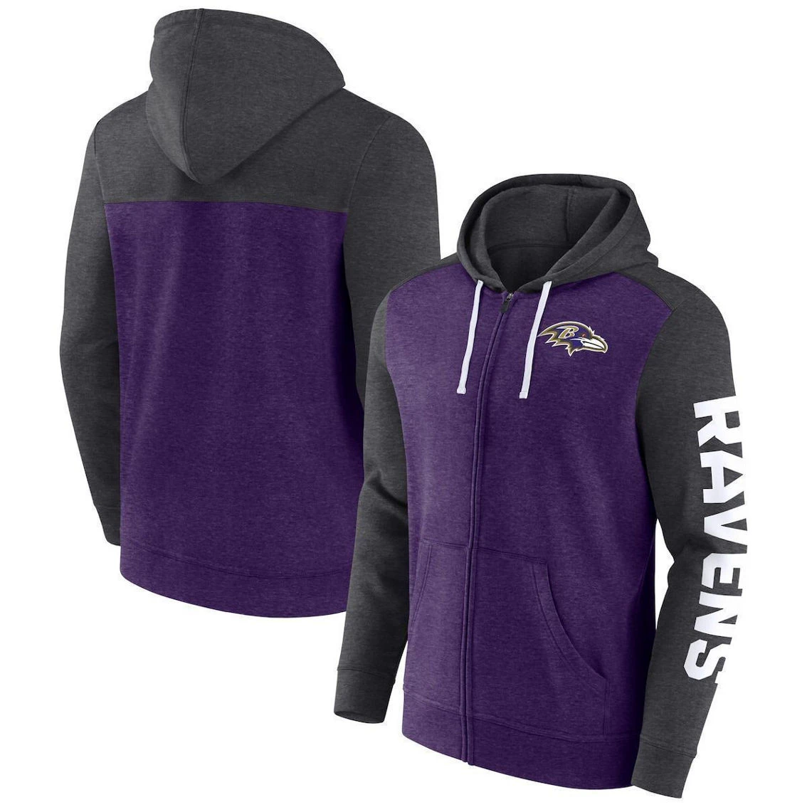 Men's Fanatics Branded Heather Purple Baltimore Ravens Down And Distance Full-Zip Hoodie 3 Men's Fanatics Branded Heather Purple Baltimore Ravens Down And Distance Full-Zip Hoodie