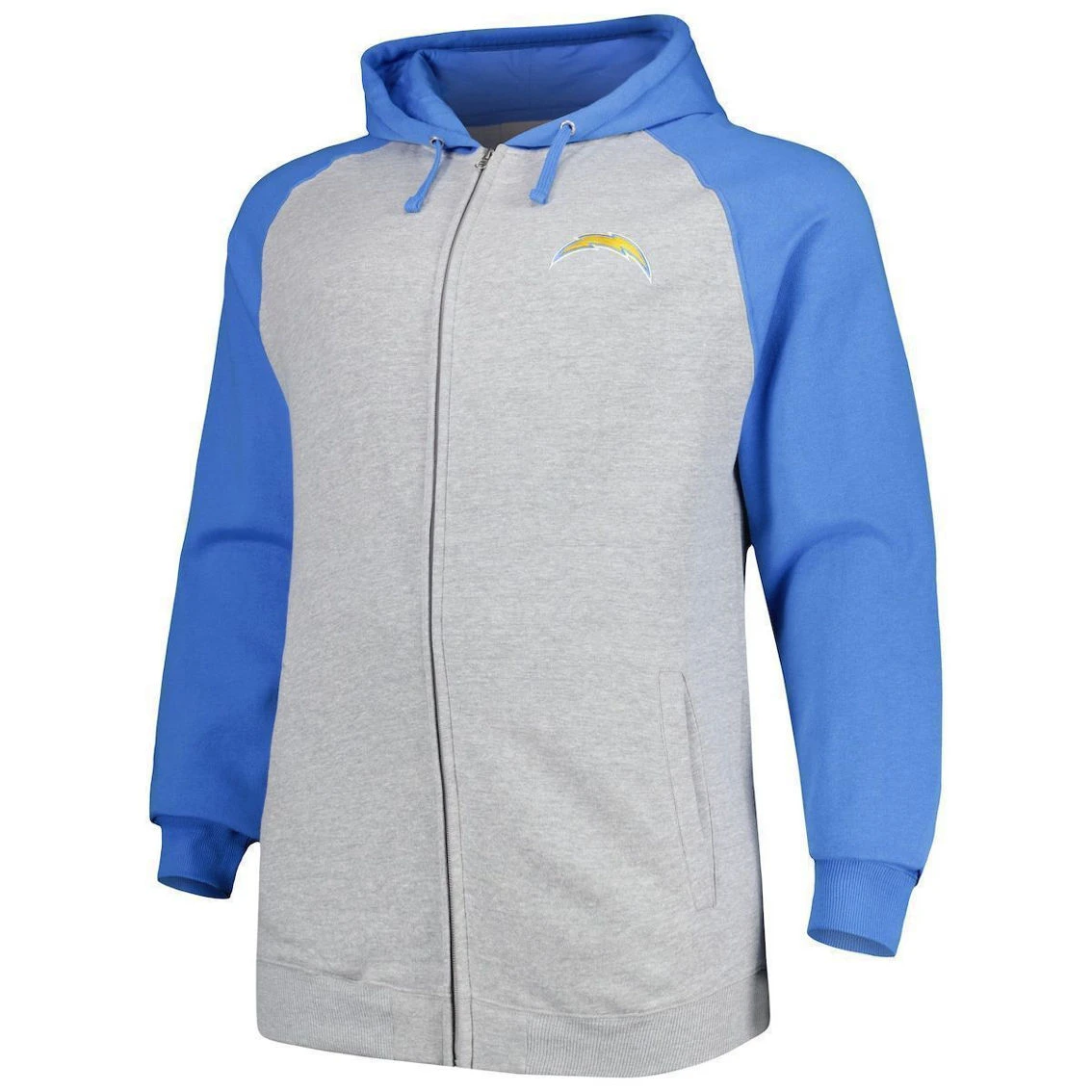 Profile Men's Heather Gray Los Angeles Chargers Big & Tall Fleece Raglan Full-Zip Hoodie Jacket 5 Profile Men's Heather Gray Los Angeles Chargers Big & Tall Fleece Raglan Full-Zip Hoodie Jacket - Image 3