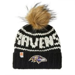 Sh*t That I Knit Women's Sh*t That I Knit Black Baltimore Ravens Custom Logo Cuffed Knit Hat With Pom
