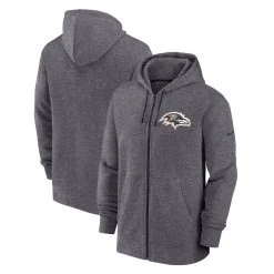 Nike Men's Heather Charcoal Baltimore Ravens Historic Lifestyle Full-Zip Hoodie
