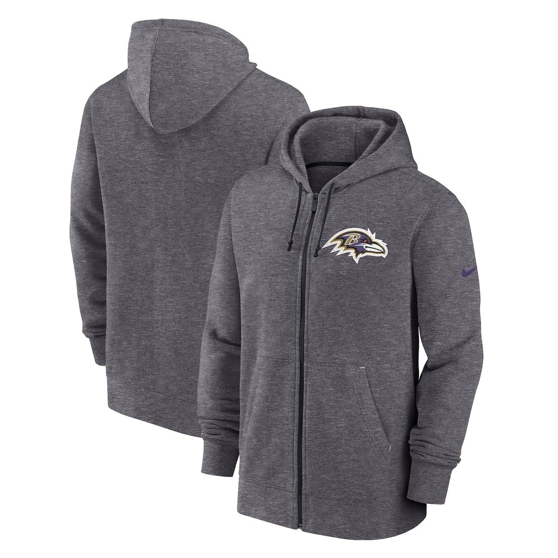 Nike Men's Heather Charcoal Baltimore Ravens Historic Lifestyle Full-Zip Hoodie 3 Nike Men's Heather Charcoal Baltimore Ravens Historic Lifestyle Full-Zip Hoodie