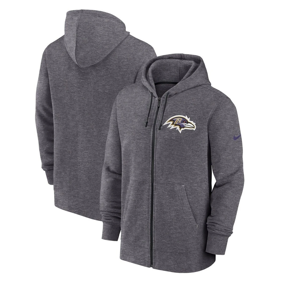 Nike Men's Heather Charcoal Baltimore Ravens Historic Lifestyle Full-Zip Hoodie 4 Nike Men's Heather Charcoal Baltimore Ravens Historic Lifestyle Full-Zip Hoodie - Image 2