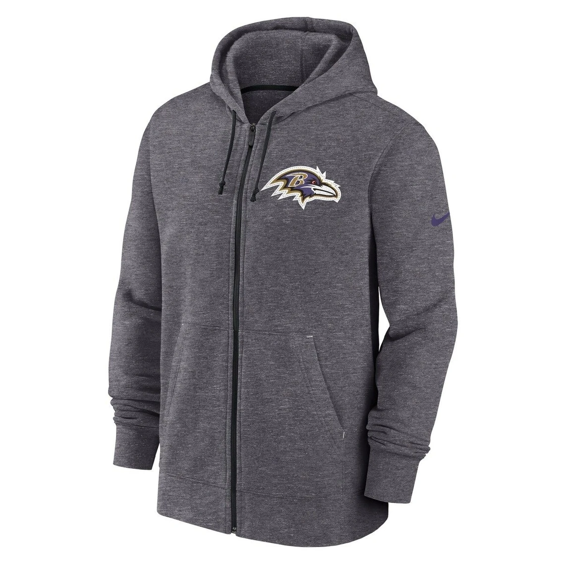 Nike Men's Heather Charcoal Baltimore Ravens Historic Lifestyle Full-Zip Hoodie 5 Nike Men's Heather Charcoal Baltimore Ravens Historic Lifestyle Full-Zip Hoodie - Image 3