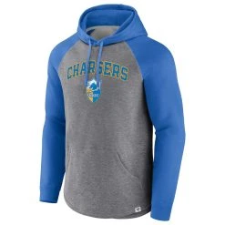 Men's Fanatics Branded Heathered Gray/Powder Blue Los Angeles Chargers By Design Raglan Pullover Hoodie -Mitchell & Ness store DSCO1156931848 4102 ALT2