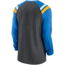 Nike Men's Heathered Charcoal/Powder Blue Los Angeles Chargers Tri-Blend Raglan Athletic Long Sleeve Fashion T-Shirt -Mitchell & Ness store DSCO1156932230 4102 ALT3