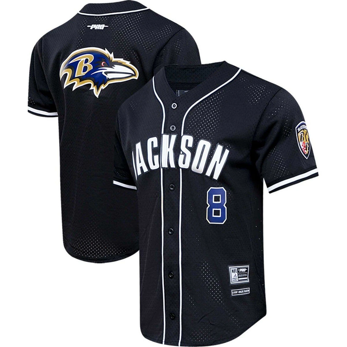 Pro Standard Men's Lamar Jackson Black Baltimore Ravens Mesh Baseball Button-Up T-Shirt 4 Pro Standard Men's Lamar Jackson Black Baltimore Ravens Mesh Baseball Button-Up T-Shirt - Image 2