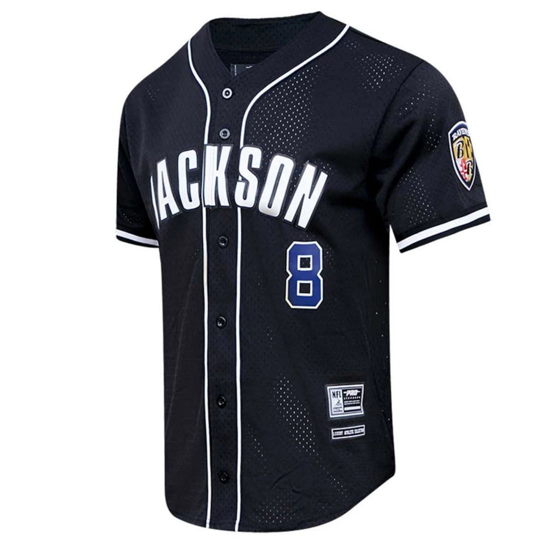Pro Standard Men's Lamar Jackson Black Baltimore Ravens Mesh Baseball Button-Up T-Shirt 5 Pro Standard Men's Lamar Jackson Black Baltimore Ravens Mesh Baseball Button-Up T-Shirt - Image 3