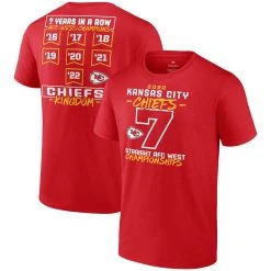 Fanatics Branded Men's Red Kansas City Chiefs Seventh-Straight AFC West Division Ship T-Shirt